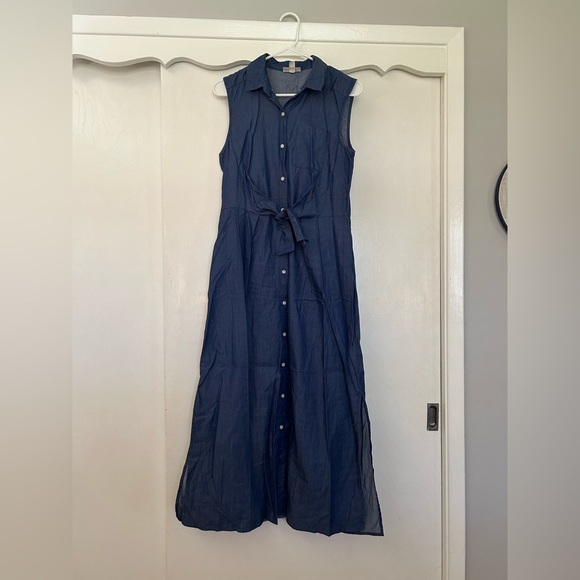 CB Established 1962 blue Denim Chambray Look maxi Dress Size 8 - Picture 1 of 11
